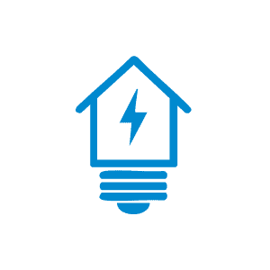 Modern electrical house with energy-saving lightning bolt icon.
