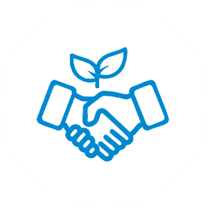 Eco-friendly handshake icon representing sustainable business collaboration.