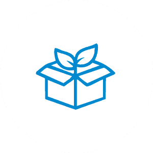 Friendly packaging box with plant leaf icon, representing sustainable and environmentally conscious.