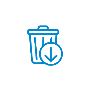 Waste disposal bin icon with download arrow, representing waste management services.